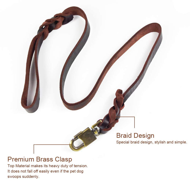 Leather Braided Dog Leash Water Resistant Heavy Duty Woven Leash for Large Medium or Small Dog Breeds with Lock Design Clasp Leads Rope for Dogs Training Walking Brown (47L x 0.98W inch) 47L x 0.98W inch - PawsPlanet Australia