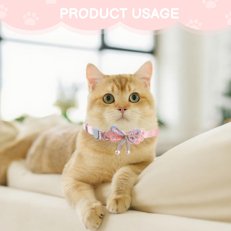 4 PCS Cute Pearl Cat Collar Breakaway, Adjustable Pink Bow Girl Kitten Collar - PawsPlanet Australia