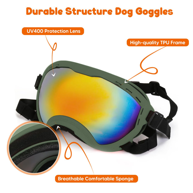 Dog Goggles,UV Protection Dog Sunglasses for Medium-Large Breed,Dogs Eye Protection with Adjustable Strap (Army Green) Army Green