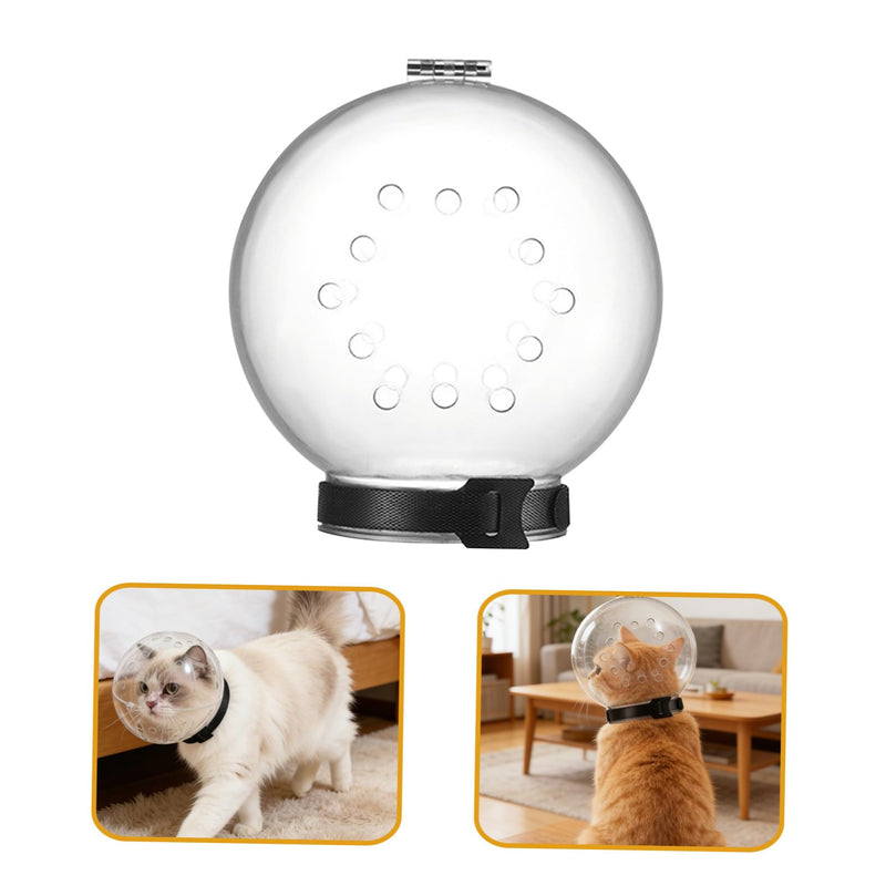 Safe design cat head guard made of ABS with transparent cat shockproof lightweight and adhesive closure for outdoor use.