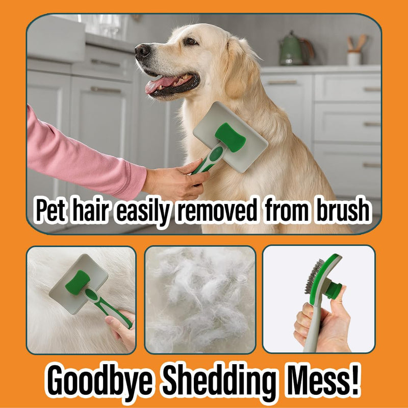 2 Pcs Self Cleaning Deshedding Dog Brush & Bath Brush - Skin Friendly Shedding Grooming Tool For Dogs, Cats And Puppies, Premium Pet Supplies, Green - PawsPlanet Australia