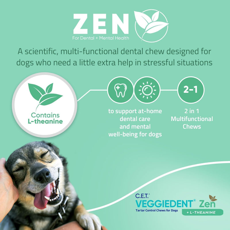 Virbac C.E.T.® VEGGIEDENT® Zen Tartar Control Chews for Dogs - Multifunctional to Support Mental Well-Being, VOHC Approved - Extra Small Under 11lbs X-Small (Pack of 30) - PawsPlanet Australia