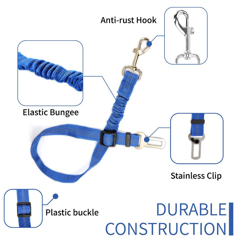 Petpopo 3 Colors Dog Safety Seat Belt,Quality Polyester Fabric,Adjustable,360° zinc Alloy Buckle,with Elastic,High Strength,Wear-Resistant and Durable,Easy to Install,Easy to Wash Blue - PawsPlanet Australia