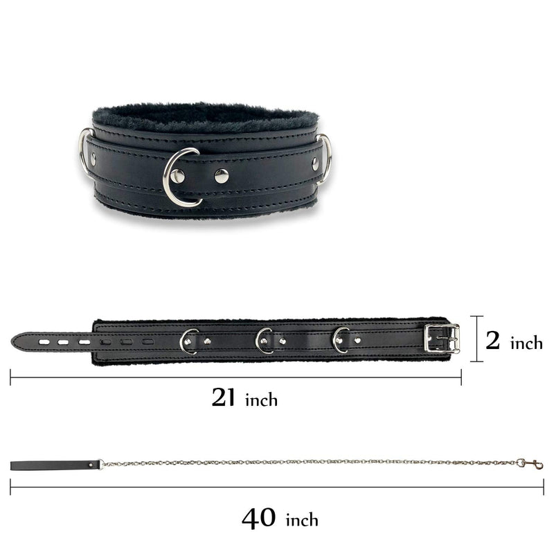 Black Leather Collars Gothic Plush Leather Collars Choker with Chain Detachable Leash Rope Small Pet Collar C3 - PawsPlanet Australia