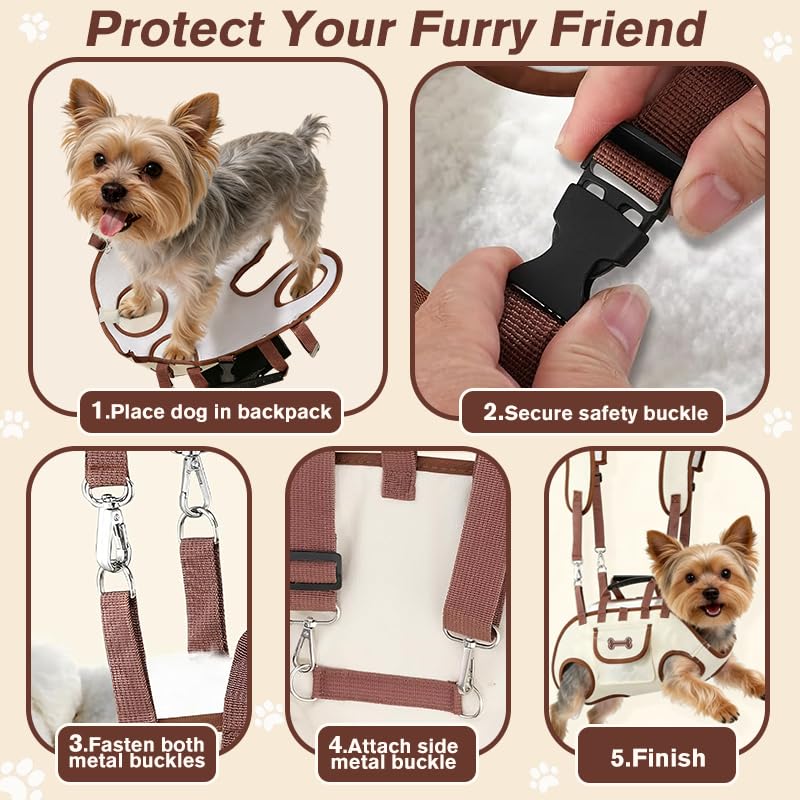 Dog Backpack Carrier for Small Dogs,Dog Lift Harness Adjustable Padded Breathable with Small Pet Treat Bag Straps for Disabled, Joint Injuries, Cars,Outdoor Hiking Pet（L 13-19lb） Coffee brown Large(13-19lb) - PawsPlanet Australia