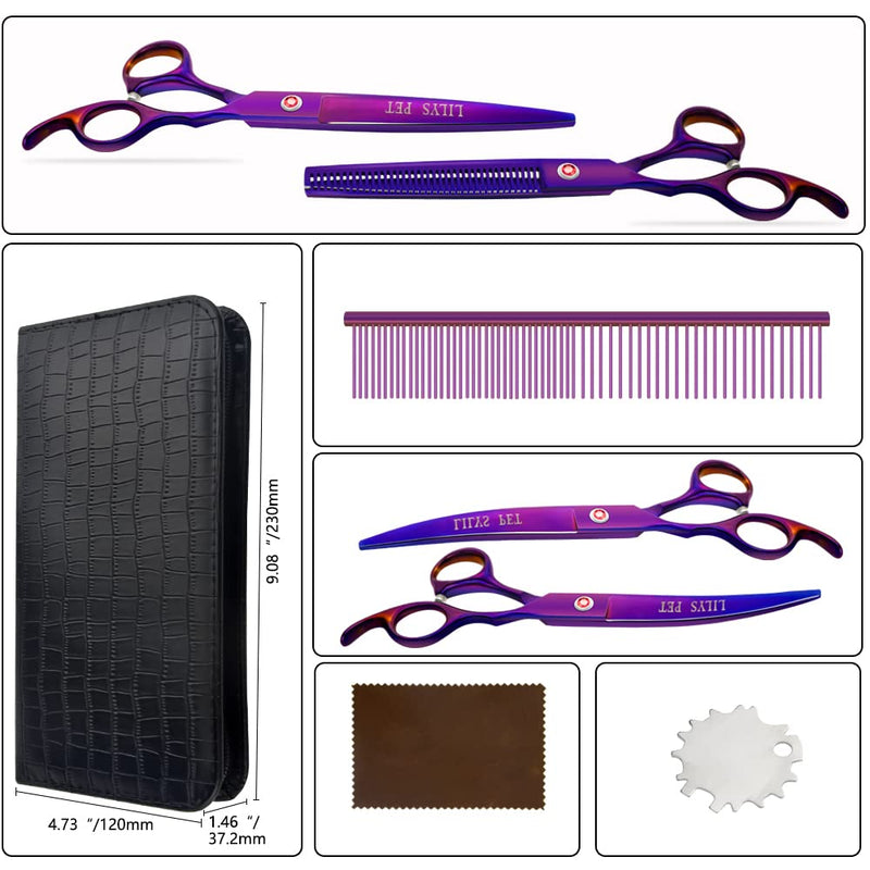 LILYS PET Professional PET DOG Grooming Coated Titanium scissors suit Cutting&Curved&Thinning shears (7.5 inches, Purple)… 7.5 inches - PawsPlanet Australia