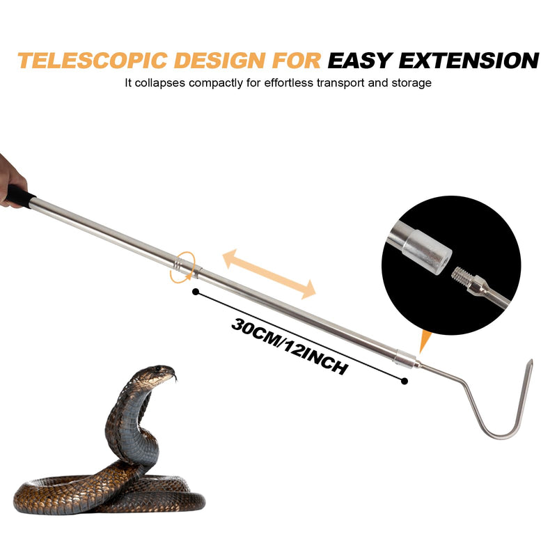 Snake Hook, Stainless Steel Extensible snake grabber tool, 33 inch Sturdy snake Catcher Handling Stick Trap Tool Tong for Herpetologists, Wildlife control personnel, Wranglers, Removal Experts - PawsPlanet Australia