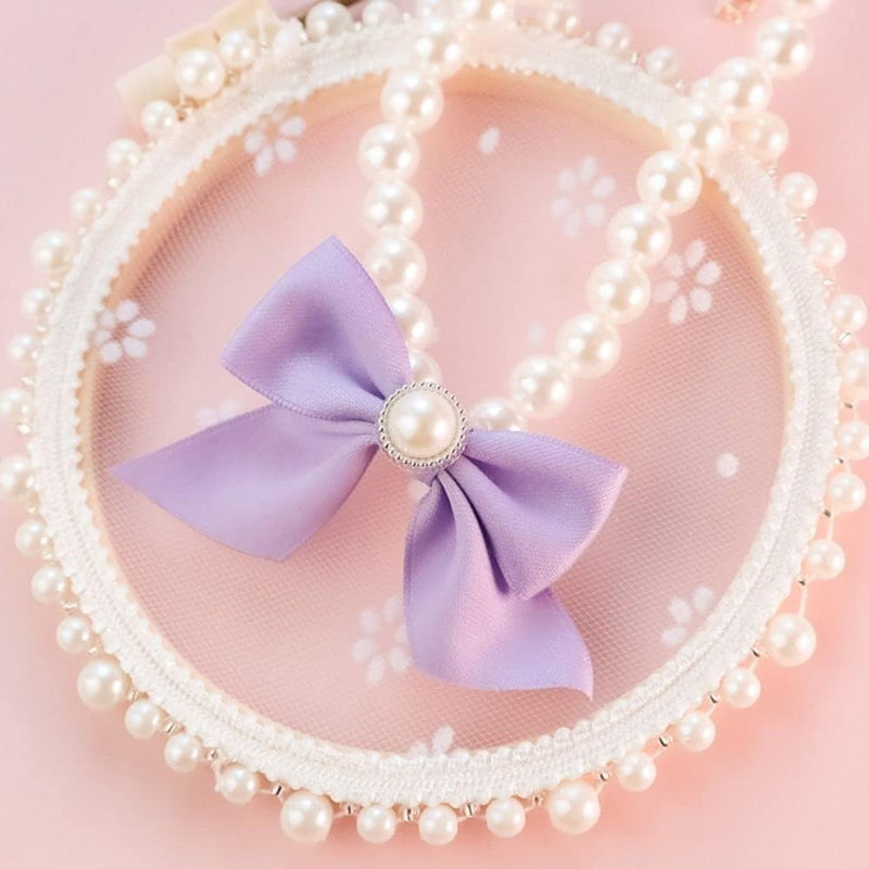 Purple Small Dog Pearl Necklace with Bow, Jewelry Dress Up Pet Decorative Dog Leash Necklace, Pet Collars Kitten Dog Bell Necklace Collars (M 25-31cm) - PawsPlanet Australia