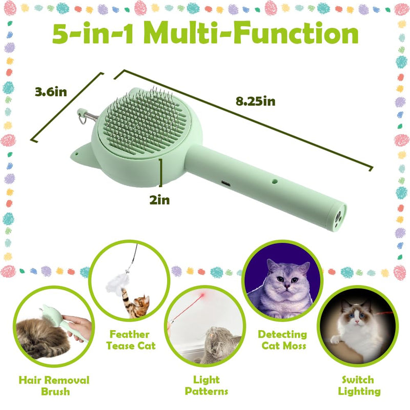 Cat Brush Toy，5-in-1 Interactive Cat Toys Retractable Cat-Teasing Wand，Pet Grooming Self Cleaning Brush， Light Up Cat Toy with Five Light Patterns - PawsPlanet Australia