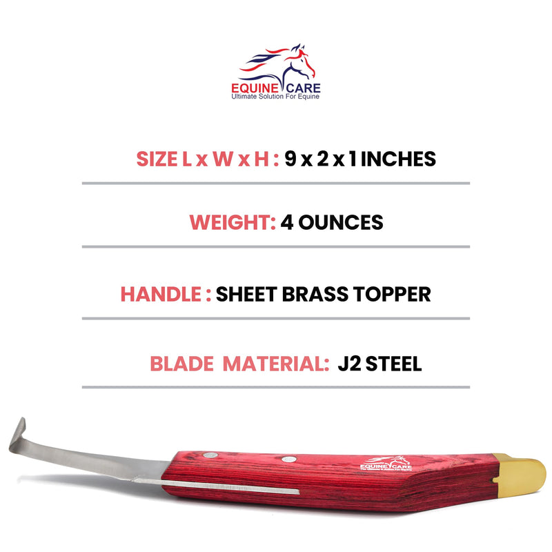 Hoof Knife - J2 Japanese Steel Blade with Hoof Pick, Brass Topper Sheet Handle - Farrier Tool for Horse & Cow Hoof Care, Shoeing, Trimming, and Supplies. (Right-Handed) Right-Handed - PawsPlanet Australia