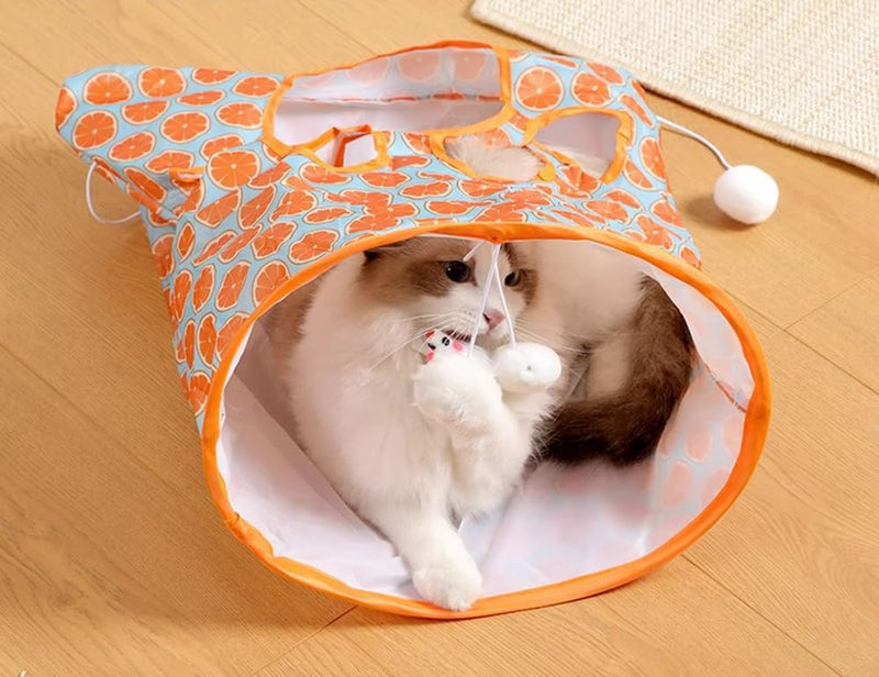 Cat Tunnel Bags for Indoor Cats, Cat Tunnel Toy,Collapsible Pet Tunnel Tube Bags Indoor Toy with Fun Ball, Cat Self Interactive Toys for Kittens Puppy Exercising Hiding Training(Orange) - PawsPlanet Australia