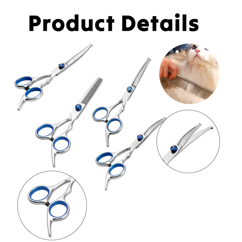 6-in-1 Professional Pet Grooming Scissors Kit: Heavy Duty Titanium Coated 4CR Steel, Rounded Safety Tips for Dogs/Cats - PawsPlanet Australia