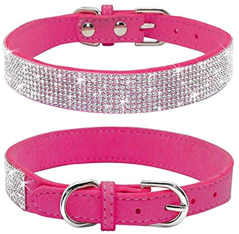 Rhinestone Bling Leather Dog Cat Collar & Leash Set Crystal Diamonds Studded Cute Bowknot Puppy Small Dogs Collar Puppy Leash XS Rose