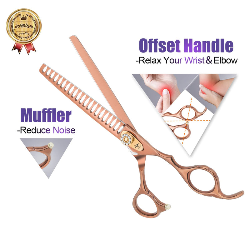 PURPLEBIRD 7 Inch 21-Teeth Chunkers Dog Grooming Scissors,Professional Safety Blunt Tip Trimming Shearing for Dogs Cats Japanese Stainless Steel Bronze 7in Chunker - PawsPlanet Australia