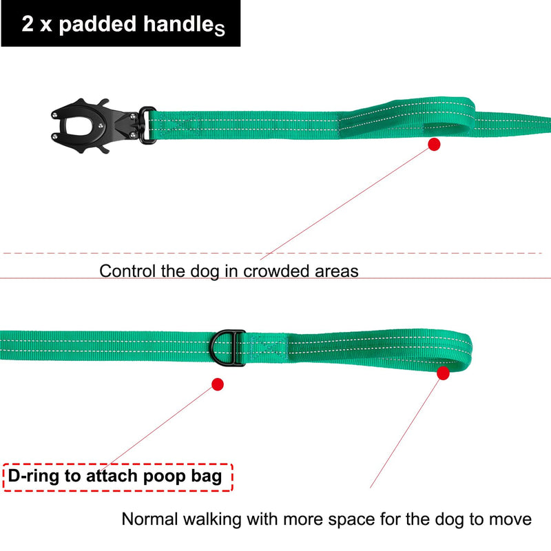 ICEFANG Relfective Dog Leash for Medium Large Dogs,K9 Training Walking Lead with Double Handle,Heavy Duty Auto-Lock Metal Clasp (6ft, Teal) 6 ft (No bungee) - PawsPlanet Australia