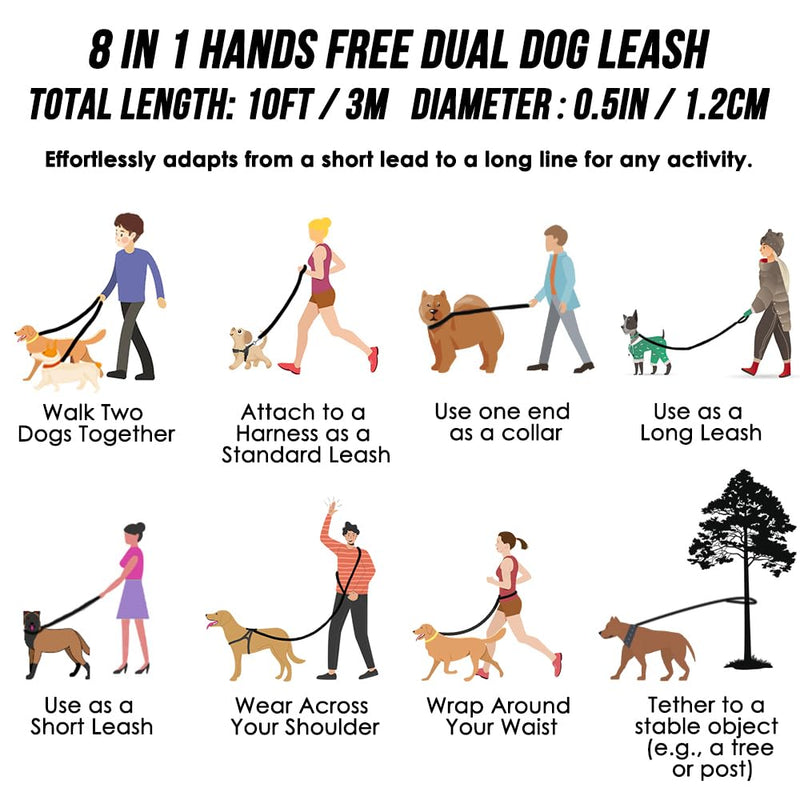 Lukovee Hands Free Dog Leash, 10FT Adjustable Training Lead 1/2 Inch Nylon Heavy Duty Lead No Pull for Large Medium Dogs, Tangle Free Reflective Waist-Leash for Walking Running, Blue 10 FT for Medium Large Dogs