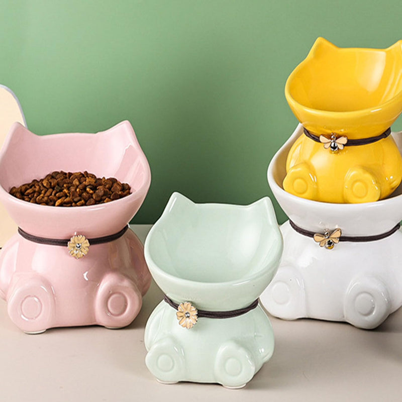 Ceramic Raised Cat Bowls for Indoor Cats 5.8 Inch Green Cute Elevated Food Bowls 15° Tilted Whisker Friendly Water Bowl Dishwasher Safe Puppy Feeding Set Supplies Dog Accessories Green Cute Elevated Cat Food Bowls