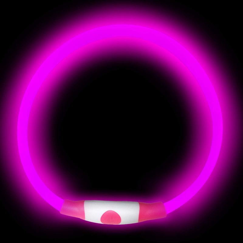 Fun Pets Mega Bright Rechargeable Dog Collar in Pink USB/Micro USB LED Light cut to fit any size. Powerful, Showerproof, Multiple Flashing Modes and Full Guarantee One Size - PawsPlanet Australia