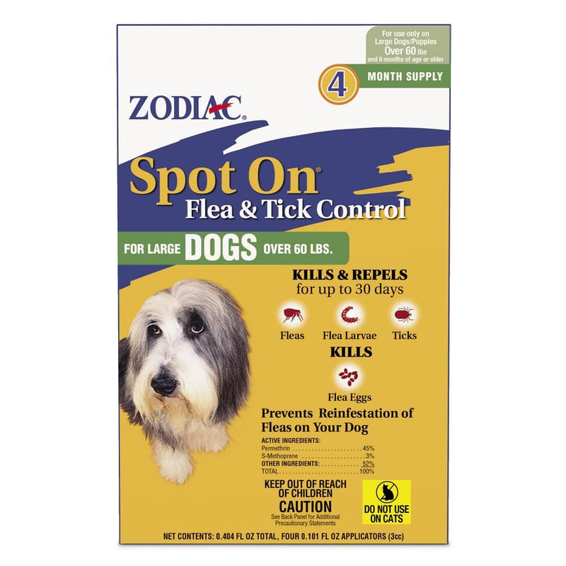 Zodiac Spot On Flea & Tick Control Large Dogs Over 60 Pounds 4 Pack Large Dogs Over 60 Pounds, 4 Pack