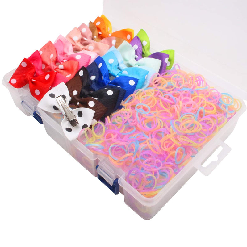 YOY 20 Adorable Pet Dog Hair Bows with Clips & 1000 Rubber Bands & 1 Steel Grooming Comb Set for Groomer,Puppy Top Knot Bowknot Doggy Ponytails Braids and Dreadlocks Cat Kitty Accessories 20 Bows 1000 Bands-F - PawsPlanet Australia