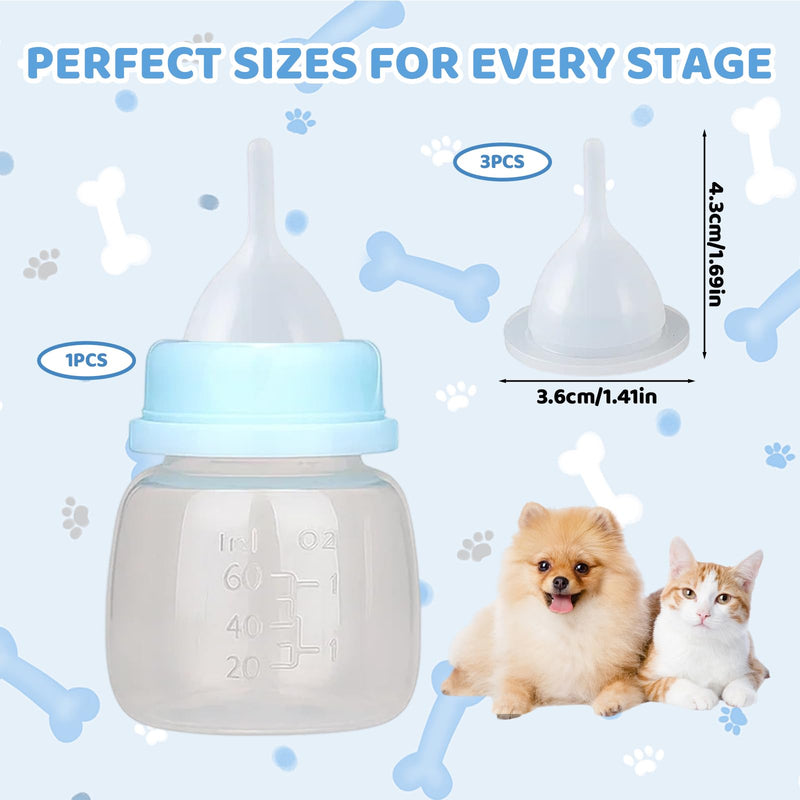Kitten Bottle Feeding Kit, 3 Nipples and 1 60mL Bottle, Beige Kitten Baby Bottles for Nursing Newborn, Kitten Nursing, Bottles with Nipples - PawsPlanet Australia