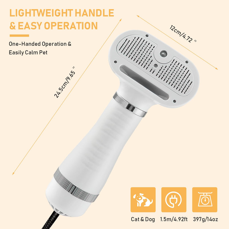 4-in-1 Pet Grooming Station: Steam Comb & Hair Dryer with Water Tank, 3 Heat Settings, Shedding Brush for Cats and Dogs, Home Washing Station, White - PawsPlanet Australia