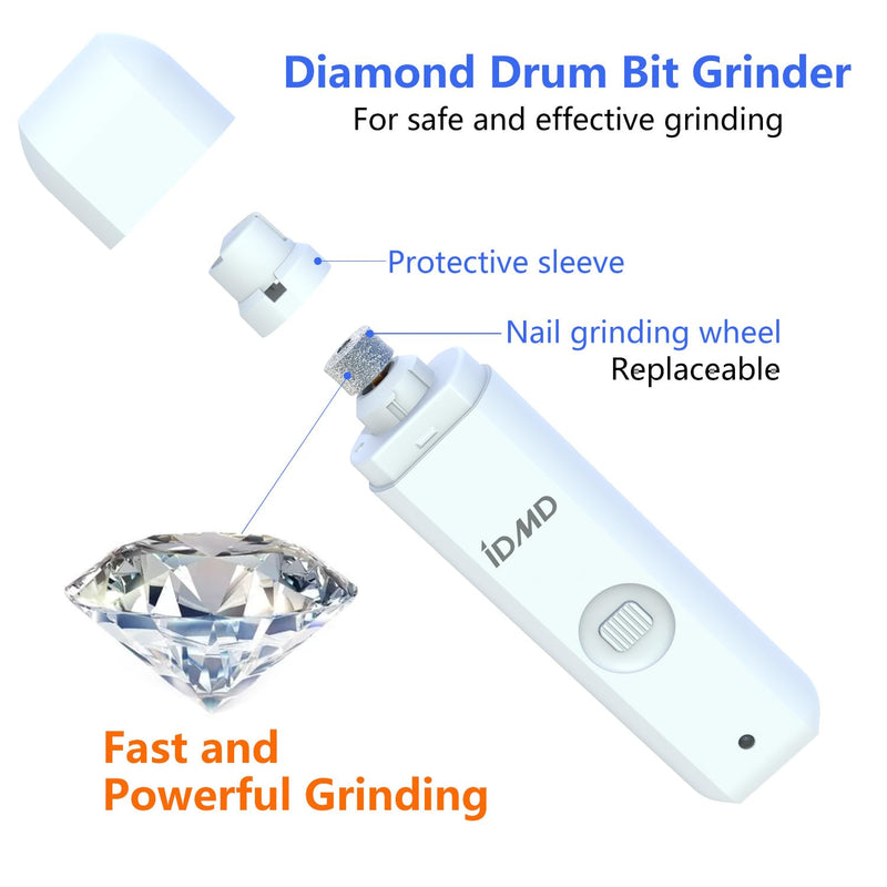 dog nail trimmers-Powerful 2-Speed dog nail grinder-with safe LED lighting and battery capacity indicator light & type-c USB rechargeable quiet pet nail grinder clipper for dogs/cats(White) White - PawsPlanet Australia