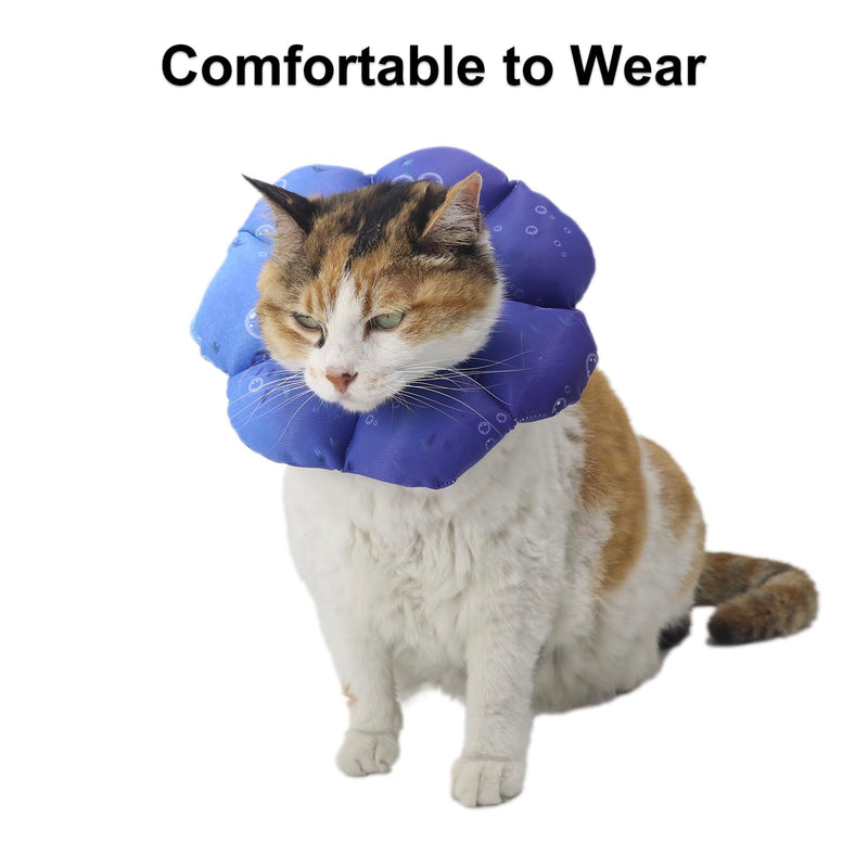 Cat Soft Cone Collar, Adjustable Cat Recovery Cones to Stop Licking Wounds, Waterproof Pet Elizabethan Recovery Collar for Cats After Surgery (Blue Ocean, M) Blue (Ocean)