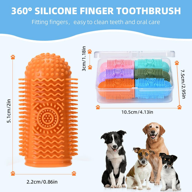 6Pcs Silicone Dog Toothbrush,360° Dog Tooth Brushing Kit,Finger Toothbrush,Cat Tooth Brush,Teeth Cleaning,Dogs Cats Teeth Cleaning Dental Care - PawsPlanet Australia
