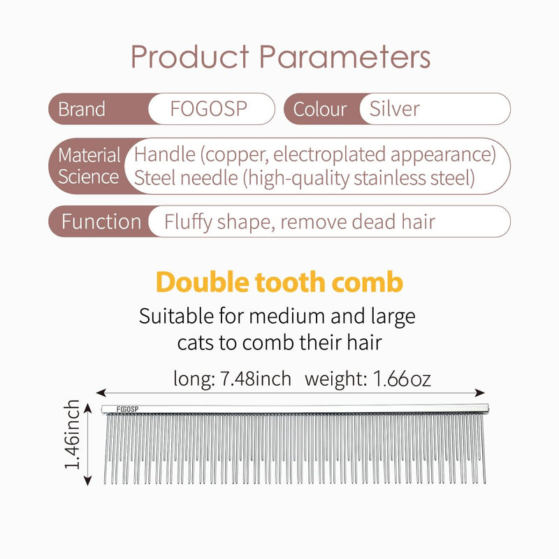 7.5" Cat Carding Dual Tooth Comb for Long Haired Cats & Dogs Ragdoll Round Corners Prevent Friction and Breakage Chrome Finish(L, Dual) Large - PawsPlanet Australia