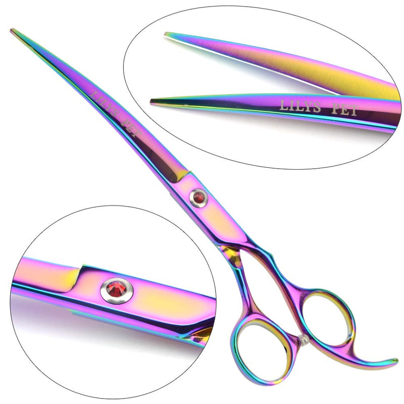 LILYS PET Professional PET DOG Grooming Coated Titanium scissors suit Cutting&Curved&Thinning shears (7.5 inches, Rainbow)… 7.5 inches - PawsPlanet Australia