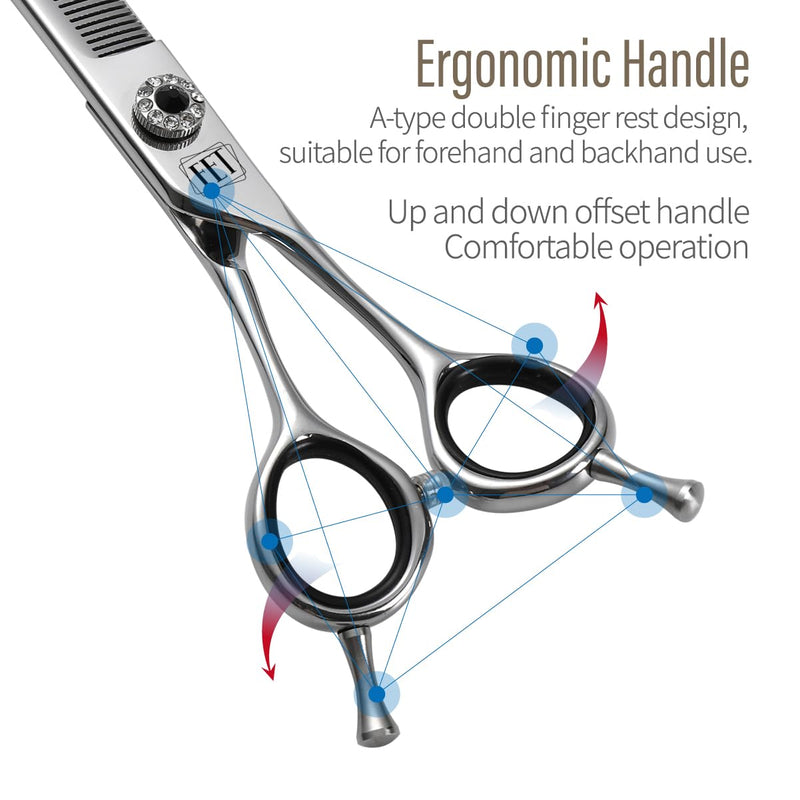 Dog Grooming Scissors: 7.0 inch Professional Pet Curved Thinning Shears Made Of Japanese 440C Advanced Stainless Steel for Dogs Cats and Other Pets - PawsPlanet Australia