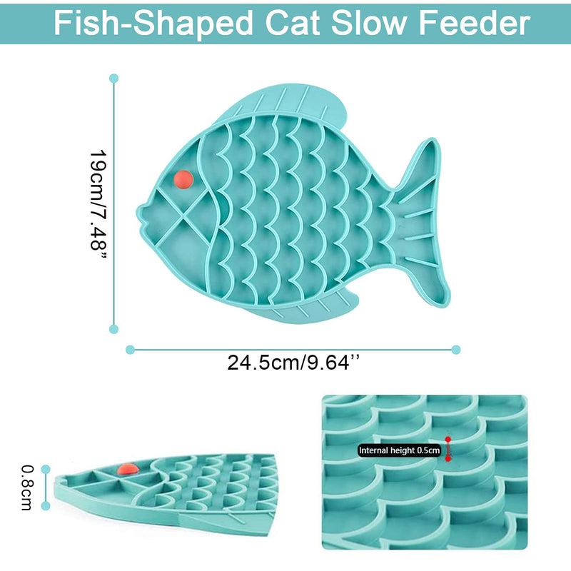 Cat Slow Feeder,2 Pack Fish-Shaped Cat Lick Treat Mat for Cats Dogs Anxiety Relief, Cat Puzzle Feeder Cat Bowl, Fun Alternative to Slow Feeder Cat Bowl (Blue and Green). Double fish shape