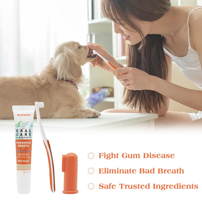 Dog toothbrush, dog toothpaste, dog dental care set, dog toothpaste against tartar, toothbrush dog toothbrush for small refreshes breath, removes tartar