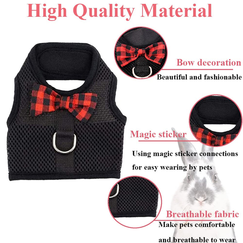ASOCEA Adjustable Bunny Harness and Leash Breathable Mesh Vest Harness for Rabbits Walking Soft Pet Harness Vest Cloth Lead for Small Animals Rabbits Ferret Kitten Black M
