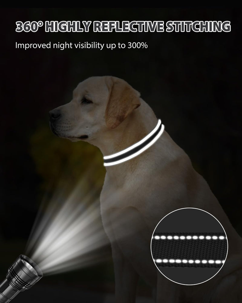 Joytale Reflective Dog Collar, Adjustable Nylon Pet Collar with Quick-Release Buckle for Medium Dogs, Black, M M: Width 1", Neck 14-20" - PawsPlanet Australia
