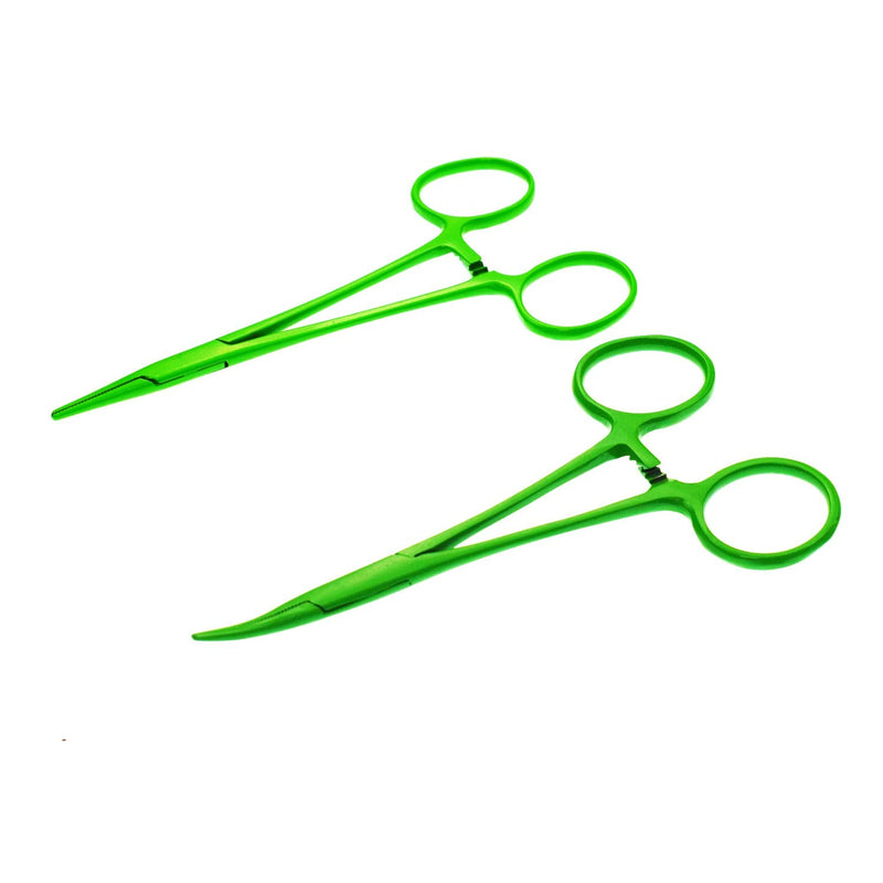 Pet Colourful Stainless Steel Hemostat Hemostatic Forcep,Pet Ear Hair Pull Forcep,Bend head and Straight head kit (Green) Green - PawsPlanet Australia