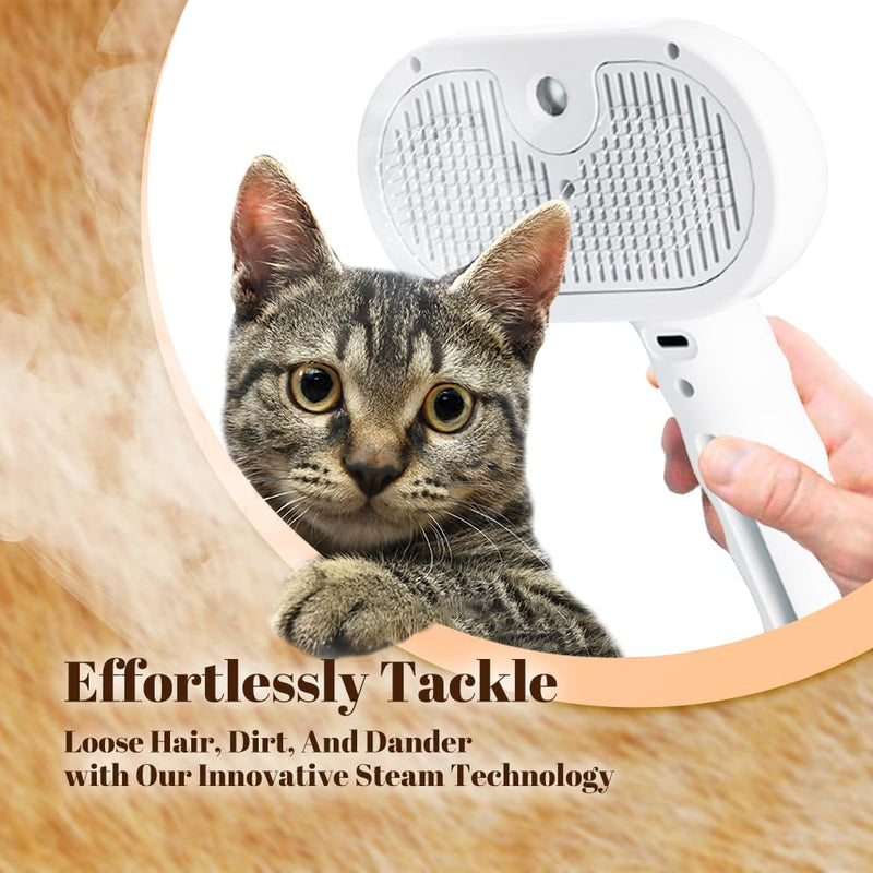 Cat Steam Brush, 3 in 1 Pet Spray Hair Removal Comb for Shedding & Grooming, Pet Grooming Brush with Spray, One-Click Release Button and Tank, Spritz Defur Comb for Cats Dogs, Effective(White) White - PawsPlanet Australia