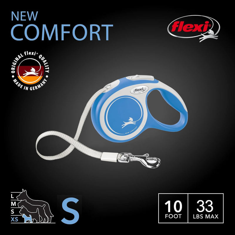 FLEXI New Comfort Tape Retractable Dog Leashes for Small Dogs Upto 33 lbs. – 16 ft., Blue | Tangle Free Pet Walking Leash with One-Handed Brake, Pause, Lock|German Quality Product Small - 16 Feet - PawsPlanet Australia
