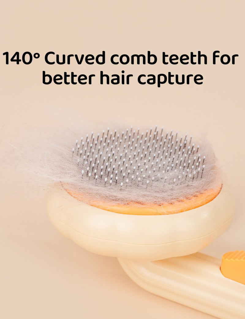Cat Brush with Release Button, Pet Comb for Shedding and Tangles, Dog Hair Brush for Long and Short Hair, Grooming Tool for Removing Fleas and Fur Knots, Yellow ABS Plastic - PawsPlanet Australia