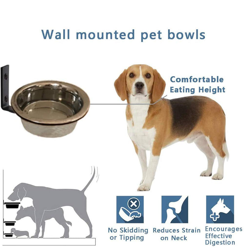 Wall Mounted Dog Bowls-2*33 OZ Collapsible Customized Height Wall Mounted Pet Bowls,Elevated Dog Bowls Stand ,Metal Wall Mount Pet Bowls for Dogs and Cats- Stable Comfort Feeding Height Collapsible 2*33 oz