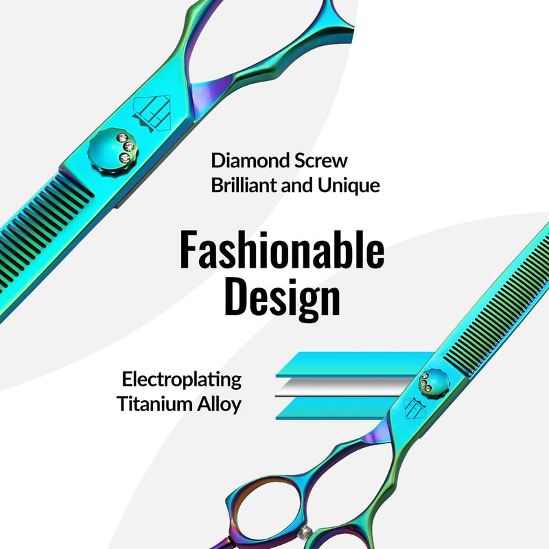 Dog Grooming Scissors: 7" Straight Pet Shears Skeletonized blade Made Of Japanese 440C for Trimming Dogs Cats and Other Pets Green (Thinning G, 7") Thinning G 7" - PawsPlanet Australia