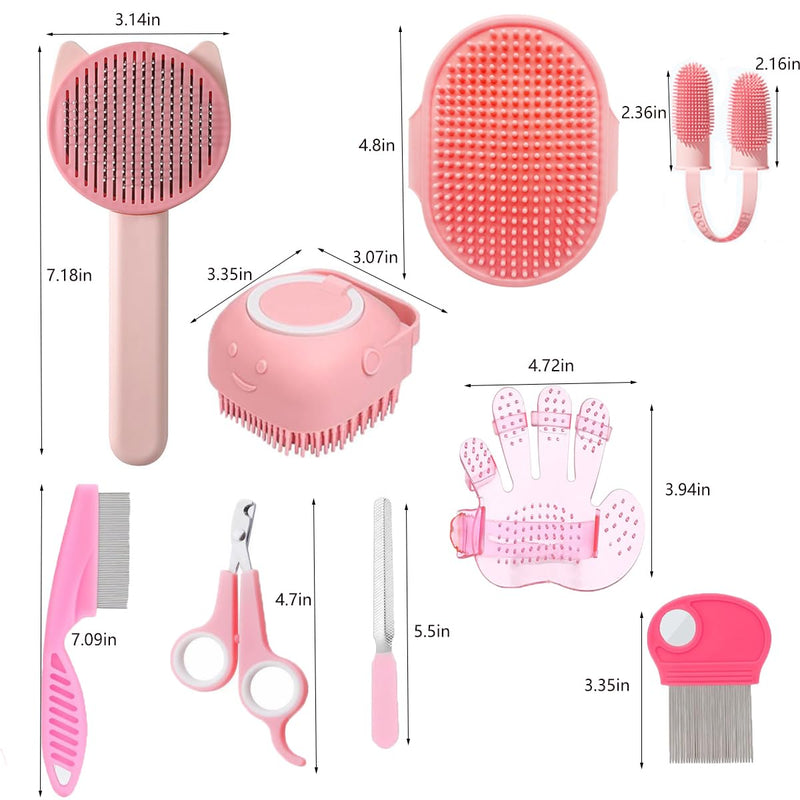 9PCS Pet Gromming Kit?Cleaning Brush Removes Loose Hair, Pet Bath Brush,Shampoo Brush, Nail Clipper, Flea Comb for Dogs&Cats and Small Animal Grooming Kit. 9PCS - PawsPlanet Australia