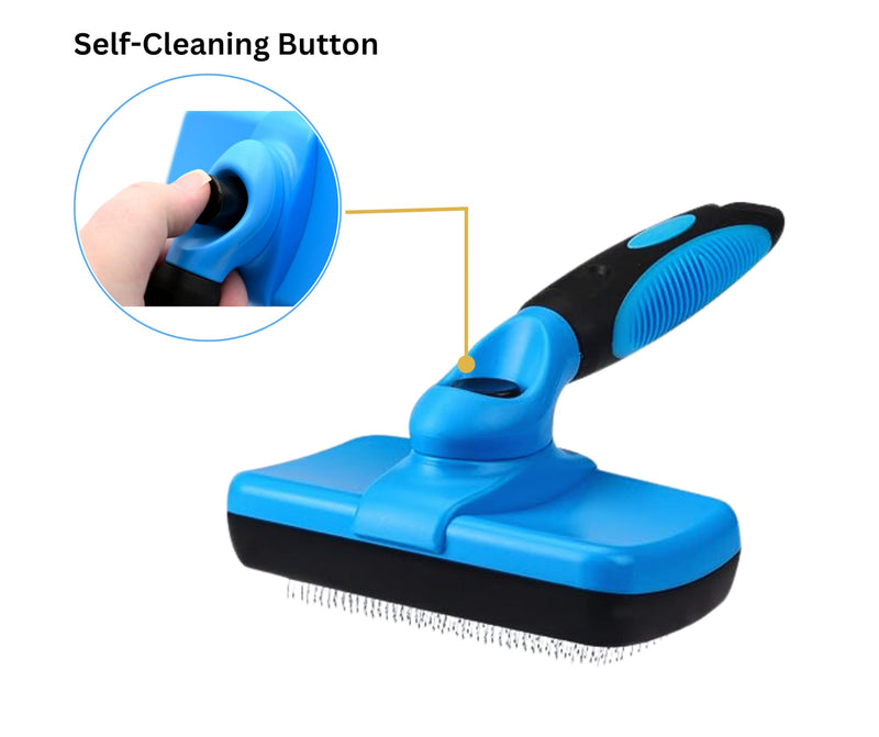 3-in 1 Dog & Cat Grooming Supplies- Self-cleaning Slicker Brush, Deshedding Rake Comb, And Finger Toothbrush For Dogs & Cats | Perfect For Pet Grooming Kit, Dematting And Dental Tool (blue) blue - PawsPlanet Australia