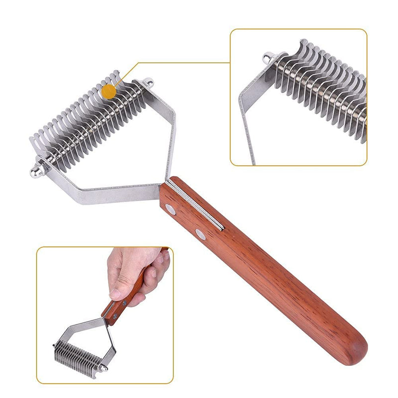 Awtang Undercoat Rake for Dogs, Cats Grooming Dematting Comb, 20 Stainless Steel Blades Wooden Handle Dog Brush - PawsPlanet Australia