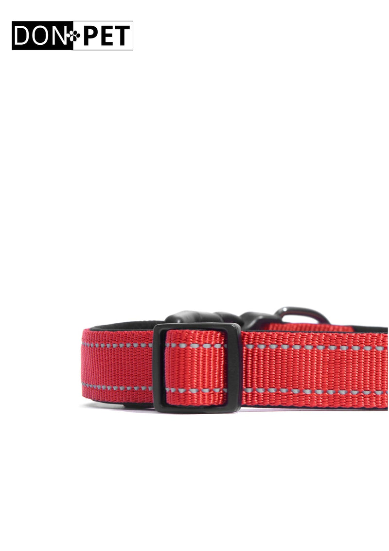 Dog Collar, Reflective Adjustable Basic Dog Collar with Soft Neoprene Padding, Durable Nylon Pet Collars for Puppy, Small, Medium & Large Dogs - Extra Large Red: (45cm - 70cm).