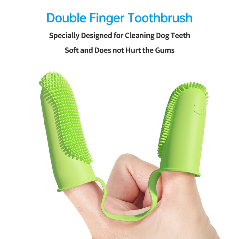 2 Pack Toothbrush for Dog, Finger Toothbrush Kit, 135ºSurround Bristles for Easy Teeth Cleaning, Double-Finger Toothbrush Dental Care for Puppies, Cats and Small Pets 2 Pcs Bule&Green - PawsPlanet Australia