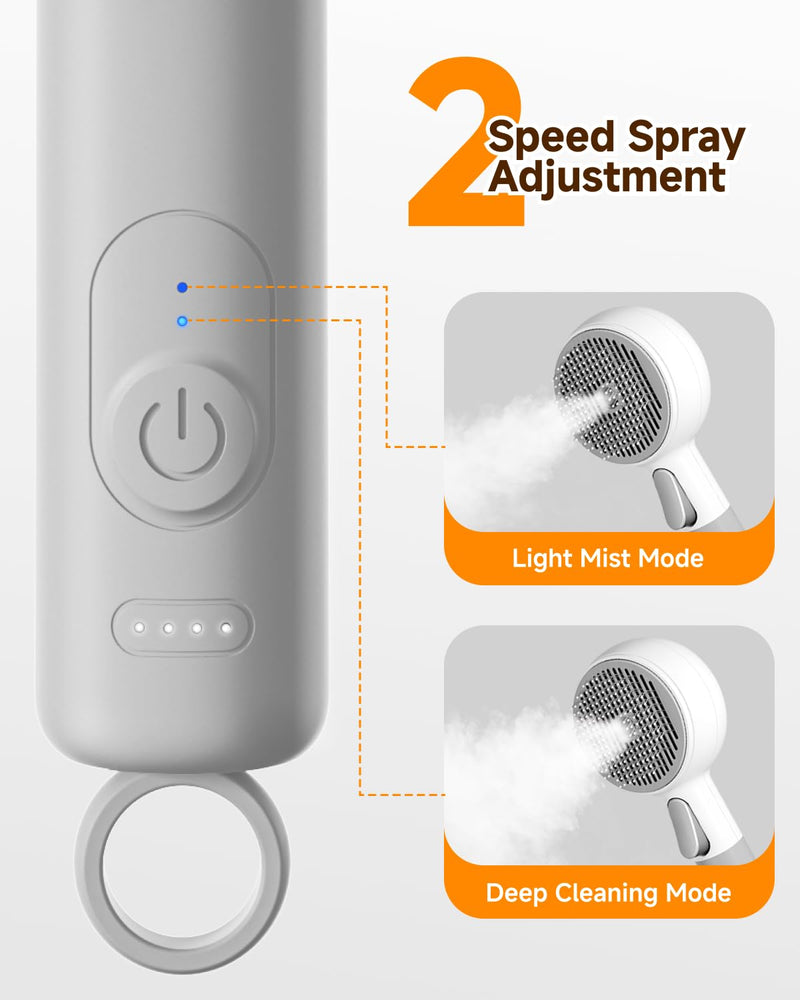 Pet Spray Brush for Cats & Dogs, 3-in-1 Grooming Tool with Steam Mist, 2-Speed Spray Settings, Removes Dander & Deshedding, One-Touch Self-Cleaning Hair Brush, for Long Short Hair Pets