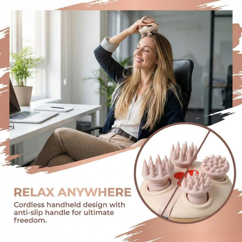 Electric Scalp Massager with 8 Removable Claws 128 Massage Nodes – 6-in-1 Waterproof Head Massager, Rechargeable Portable Hair Scalp Scratcher for Stress Relief, Relaxation, Gift for Mom Dad