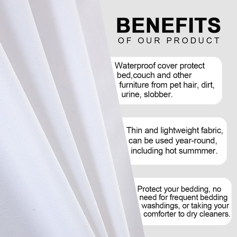 DUJUIKE Waterproof Bed Cover for Dog and Cats,Pet Hair Resistant Bed Sheet Cover, Protective Bed Liner Cover with 100% Waterproof Breathable Thin Fabric (Cal King/King 98 * 90 inch, White) Cal King/King 98*90 inch - PawsPlanet Australia